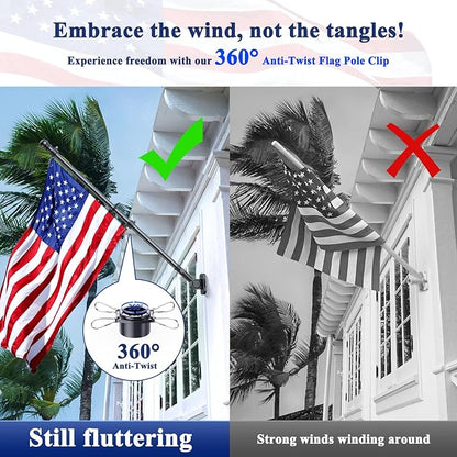 PHITRIC Flag Pole Kit, Tangle Free Spinning Stainless Steel Rustproof Flagpole for 3x5 Sports Fan Outdoor Flags for Outside House (Black, 5FT, with Bracket)