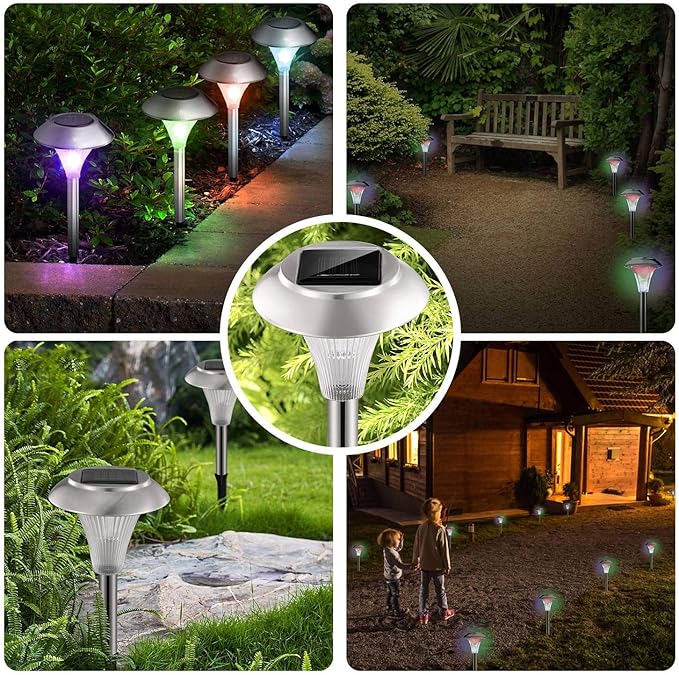 Solar Lights Outdoor Decorative, Solar Garden Lights Stakes, Flower Bed Decorations Mosaic, Decor for Path, IP44 Waterproof for Yard Driveway Walkway (4Packs)