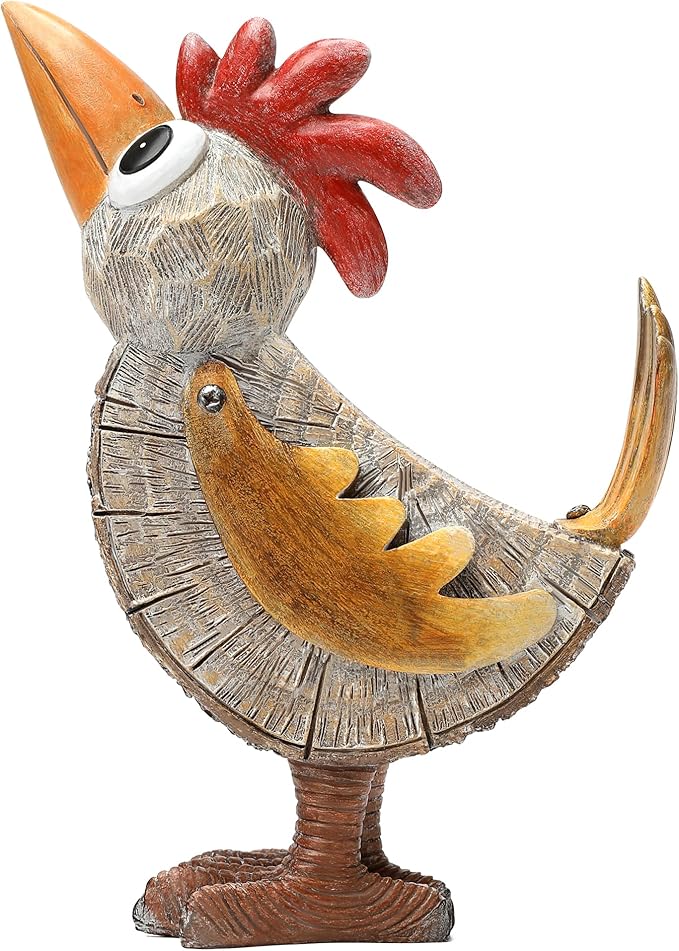 Outdoor Whimsical Rooster Statue Resin Chicken Art Sculpture Garden Rooster Figurine Decoration, Rustic Roosters Decor, Animal Ornament for Yard, Lawn, Home, Office, Garden Gifts