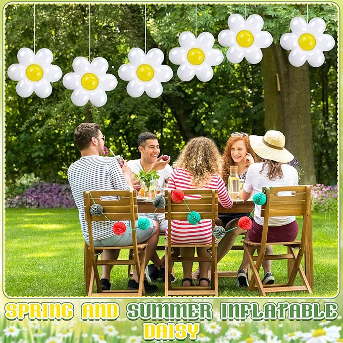 Realspring 18 Pcs Spring Daisy Flower Inflatables Balls 12 Inch Inflatable White Daisy Flowers Blow up Decorations Spring Hanging Ornament Giant PVC Yard Decor for Indoor Outdoor Garden Party Supplies