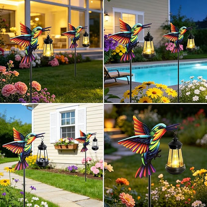 Solar Lights Hummingbird Garden Outdoor Decor, Hummingbird Stakes with Solar Lights, Mother's Day Birthday Gifts for Women Mom,Waterproof Metal Decorative Lights for Yard Art Outside Patio Porch Lawn