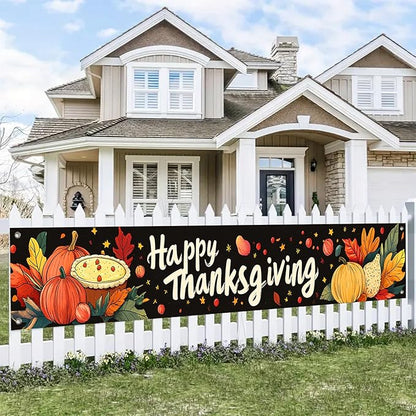 BlissYard Thanksgiving Banner 180x20 Inches Hanging Decor Pumpkin Pie Harvest Scene Decoration for Home Party Supplies Photo Backdrop Outdoor Indoor Holiday Season Decor