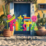 Amyhill 1 Pcs Cinco De Mayo Outdoor Decor Mexican Fiesta Metal Garden Stakes Welcome Yard Signs Decorations Cactus Avocado Guitar Garden Stakes for Fiesta Mexican Theme Party Decor Patio Lawn Walkway