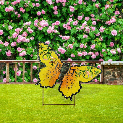Attraction Design Butterfly Garden Stake Decorative Butterfly Yard Stake, Cute Insect Decor Metal Yard Art Decor Outdoor Garden Decoration for Patio Porch Lawn Pathway Backyard (Yellow)