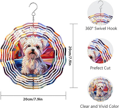 Maltese Dog Wind Spinner Pet Dog Memorial Gifts, Vibrant 3D Kinetic Aluminum Metal Yard Art, Loss of Dogs Sympathy Gifts, Hanging Outdoor Garden Decor, 8" Wind Sculptures for Patio, Porch (Maltese7)