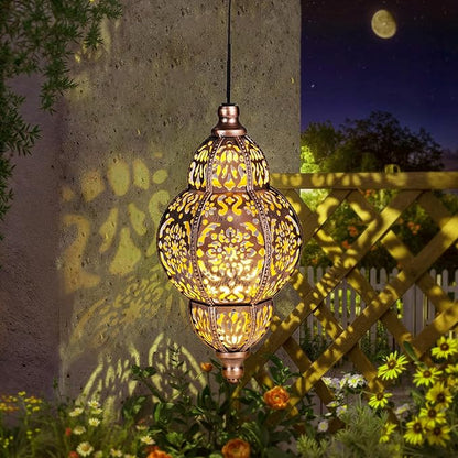 Solar Lanterns,Outdoor Garden Decor Solar Lantern Metal Moroccan Chandelier Gardening Decorative,Outside Hanging Lights Christmas Decorations for Gazebo Patio Yard Tree Ornaments Mother’s Day Gifts