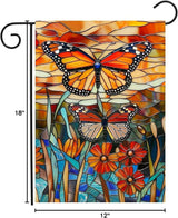 Monarch Butterfly Garden Flags for Outside Fall Flag Stained Glass Floral Yard Flag Spring Summer Decorative Flags 12x18 Double Sided Small Seasonal Lawn Flags Rustic Outdoor Decor