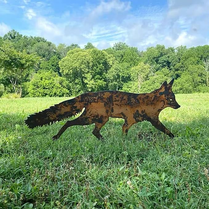 Rustic Metal Fox Garden Stakes: Sneaky Animal Metal Fox Garden Decoration, 3D Animal Shape Yard Art Sculptures for Patio Lawn Yard Backyard Art Decoration