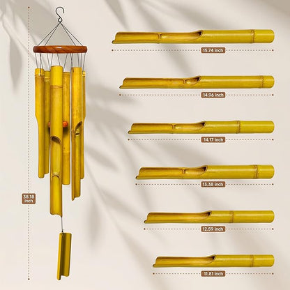 Bamboo Wind Chimes 38" 6 Pipes, Handcrafted Wooden Wind Chime Bring a Unique and Soothing Melody, Create a Zen Atmosphere for Outdoor Indoor Decor, Thanksgiving Day Gifts for Sympathy, Memorial