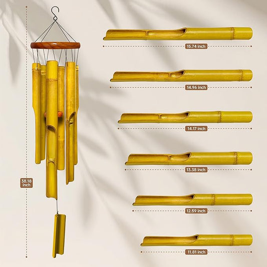 Bamboo Wind Chimes 38" 6 Pipes, Handcrafted Wooden Wind Chime Bring a Unique and Soothing Melody, Create a Zen Atmosphere for Outdoor Indoor Decor, Thanksgiving Day Gifts for Sympathy, Memorial