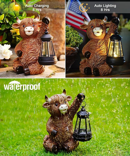 Nacome Highland Cow Statues for Garden Decor: Outdoor Sculptures with Solar Lantern for Clearance Outside Lawn Ornaments Porch Patio Balcony Yard – Birthday Gifts for Women Mom Grandma(Copper)