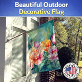 Caroline's Treasures Indiana Peonies in Watercolor House Flag Large Porch Sleeve Pole Decorative Outside Yard Banner Artwork Wall Hanging, Polyester, House Size, Multicolor