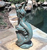 homestyles 16 in. Large Sexy Mermaid Sitting on Coastal Rock Beach Nautical Garden Statue in Bronze Patina Pool Patio Lawn Statue