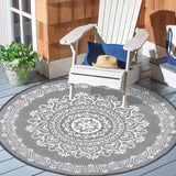 Pauwer Waterproof Outdoor Rug 6ft, Reversible Plastic Straw Patio Camping Rug, Indoor Outdoor RV Mat Carpet for Deck, Camper, Porch, Balcony, Backyard, Picnic, Floral Grey