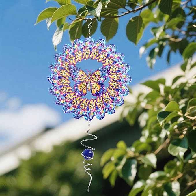 Wind Spinners Outdoor Butterfly, 12In Stainless Steel Spinfinity Wind Spinner Chimes for Outside,3D Kinetic Hanging Suncatcher Metal Yard Art Ornament Outdoor Garden Decor Birthday Gifts for Women Mom