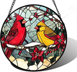 DASTOLL Stained Glass Window Hanging, Love Birds Cardinals Sun Catchers Colorful Glass Panel Birds Suncatcher Decor for Birthday for Women, Men, Wife, Lovers, and Mom 7.8 in
