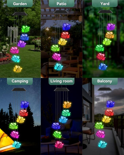 DOUBLEZHE Solar Wind Chimes for Outside, Color Changing Bee Wind Chimes Outdoor Clearance, Birthday Gifts for Mom Women Grandma Wife Girls, Unique Garden Decor Colorful Patio, Balcony Yard Decoration