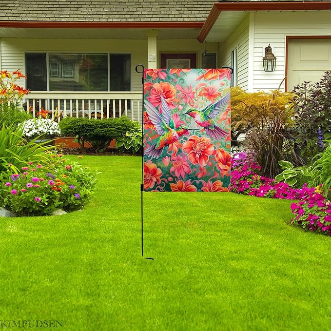 Vibrant Hummingbird Floral Garden Flag 12x18 Inch Double Sided Spring Summer Outdoor Yard Flag for Patio Porch Lawn Farmhouse