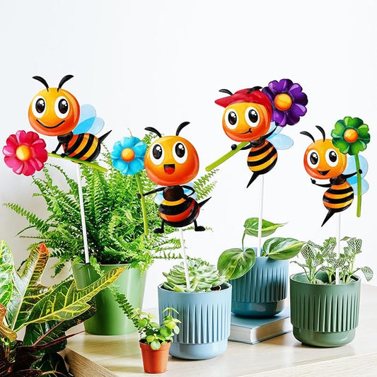 4 PCS Metal Bee Garden Stakes Decorative, ULENDIS Colorful 12.2 Inches Outdoor Bee Garden Decor stakes, Vivid Bee Yard Art Ornaments for Lawn Porch Pathway Patio Plant Pot Flower Bed