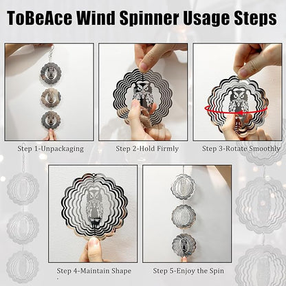 Owl Bird Deterrents for Outside,3D Stainless Steel Wind Spinners Outdoor Decor,Reflective Bird Scare Discs Set,Shiny Bird Reflectors to Keep Woodpecker Pigeon Away from House Patio Yard Porch