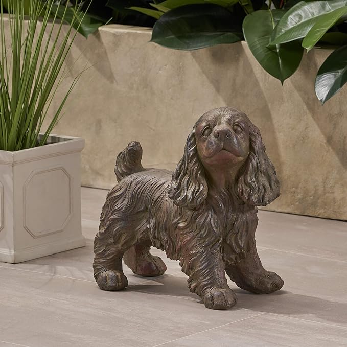 Merax Josie Cocker Spaniel Garden Statue - Outdoor Cast Stone Decor, Brown Finish, Weather-Resistant Patio or Yard Art, No Assembly Required