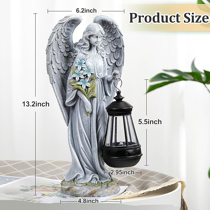 VChymm Solar Angel Outdoor Garden Decor Statues – 13.2 inches Solar Outdoor Sculptures for Outside Yard Art Patio Balcony Front Lawn Ornaments Gifts for Mom Grandma Women