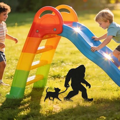 Bigfoot Garden Stake – Metal Sasquatch Statue Walking Chihuahua Dog on Leash – Funny Bigfoot Yard Decor, Outdoor Metal Yard Art, Sasquatch Sign for Garden & Lawn
