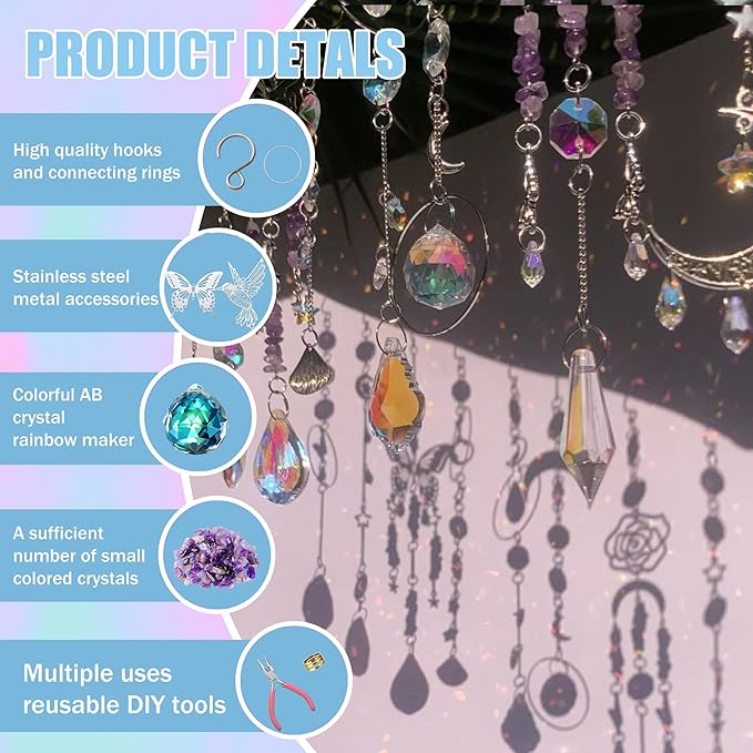 10 Sets DIY Suncatchers 420pcs Sun Catchers Making Supplies Kit Crafts for Adults Hanging Prism Sun Catcher with Crystals for Indoor Window Home Wedding Garden Spring Decor (Hummingbird)