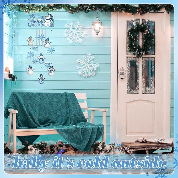 Chunful Winter Baby It's Cold Outside Wind Chimes Winter Snowman Snowflake Metal Wind Chimes Gifts Outdoor Decorations Wonderland Baby Shower Supplies for Home Lawn Porch Patio Garden
