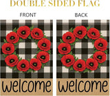 Buffalo Plaid Welcome Wreath Garden Flag Red Poppy Flower Flag 12x18 Double Sided Tropical Yard Flowers Floral Decor for Spring Summer Fall Outdoor Porch Patio Lawn Farmhouse