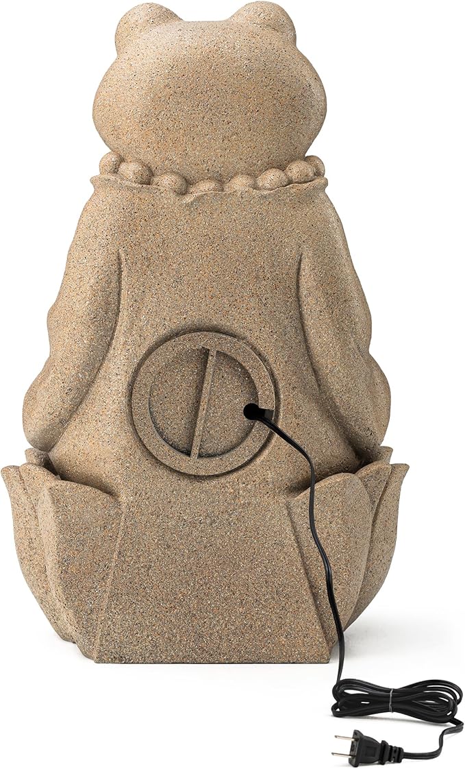 Glitzhome Outdoor Frog Statues Garden Decorations 22" H, Zen-Style Meditative Frog Sculpture Water Fountains LED Floor Standing Fountain Outside Frog Statue with Birdbath for Backyard Decking Decor