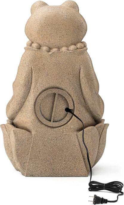 Glitzhome Outdoor Frog Statues Garden Decorations 22" H, Zen-Style Meditative Frog Sculpture Water Fountains LED Floor Standing Fountain Outside Frog Statue with Birdbath for Backyard Decking Decor