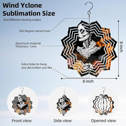 8 Inch Sublimation Wind Spinner, 3D Aluminum Metal Wind Spinner with Hook, Indoor Yard Garden Hanging Decoration, Weather Resistant Rotating Spiral Ornament, Lady with Sugar Skull Makeup