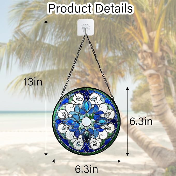 DASTOLL Stained Glass Window Hanging, Boho Style Sun Catchers Diamond Glass Panel Hangings Tiffany Suncatcher Decor for Birthday for Women, Men, Wife, Aunt, and Mom 6.3 in