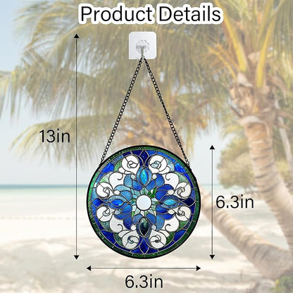 DASTOLL Stained Glass Window Hanging, Boho Style Sun Catchers Diamond Glass Panel Hangings Tiffany Suncatcher Decor for Birthday for Women, Men, Wife, Aunt, and Mom 6.3 in