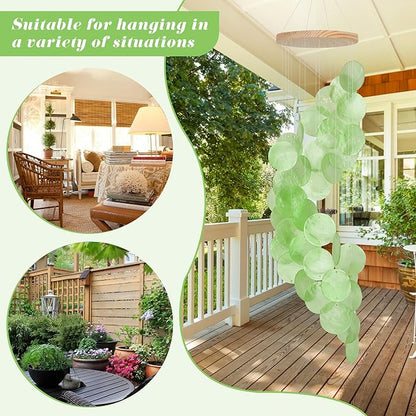 Green Gradient Spiral Shape Capiz Shells Windchime,Shell Wind Chimes for Outside,Coastal Wind Chimes for Indoor/Outdoors,Seashell Wind Chimes,Best Hanging Decor for Balconies,Garden,Yard,Beach