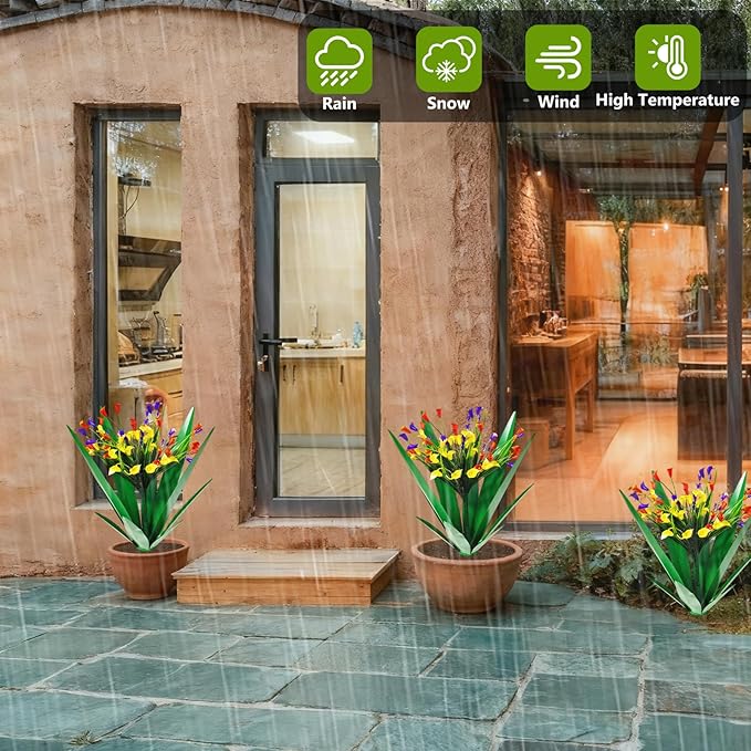DDQ Metal Agave Plant Outdoor Decor with Artificial Flowers, Mexican Style Garden Sculpture, Waterproof Yard Art for Patio Lawn, Multiple Flower Options (Green Agave + Sunflower/Red/Yellow/Purple)