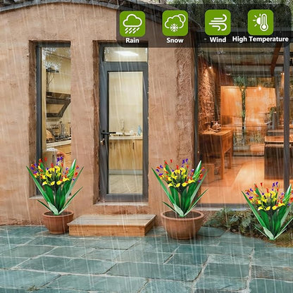 DDQ Metal Agave Plant Outdoor Decor with Artificial Flowers, Mexican Style Garden Sculpture, Waterproof Yard Art for Patio Lawn, Multiple Flower Options (Green Agave + Sunflower/Red/Yellow/Purple)