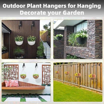 Hanging Plant Bracket (2 Pack-12 inches), Heavy Duty Metal Plant Hangers Outdoor or Indoor- Wall Plant Hooks for Hanging Planter,Bird Feeders, Wind Chimes, Flower Pot,Basket,Lanterns-Matte Black