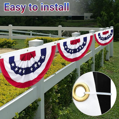 6 x 3 Ft 4th of July Decorations, Big American Pleated Fan Flag, Patriotic Decorations American Flag Bunting, Red White and Blue Half Fan Banner Bunting Flags Outdoor Indoor for Memorial Day Decor