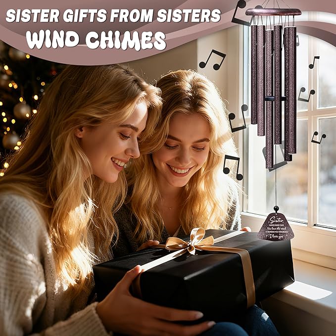 Sister Gifts Wind Chimes 32", Gifts for Sisters, Big Sister Birthday Gift from Sis/Brothers, Christmas Mothers Valentines Day Graduation Gift for Sisters, Best Sis Ever Presents for Women