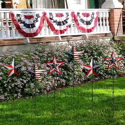 6 Pcs 4th of July Decorations Outdoor,22" Patriotic Metal Barn Stars Decorative Garden Stakes for Independence Day,Americana Patriotic Yard Signs Decor for Garden Lawn Porch