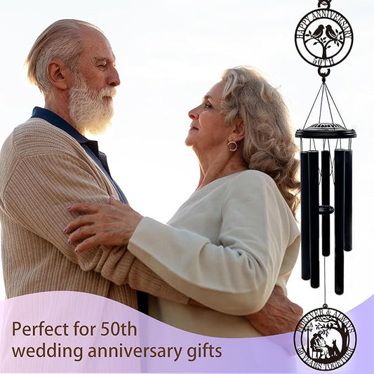 50th Anniversary Wedding Gifts for Couple,37" Golden Wedding Anniversary Wind Chimes, Unique 50 Years Marriage Keepsake for Parents Grandparents Wife Husband Friends (Love Bird)