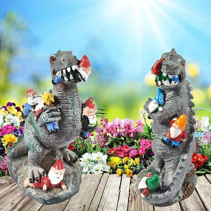 2pcs Funny Gnome Creative Dinosaur Garden Statues Decoration 5.9 inch High Sculpture Christmas Decorations for Indoor Yard Patio Lawn Figurines Landscape Decor