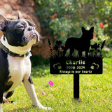 Custom French Bulldog Dog Memorial Grave Marker,Personalized Pet Dog Memorial Garden Stake,Flora Dog Memorial Plaque Burial Stake Engraved Sign,Dog Sympathy Grave Stake,Dog Statue Headstone