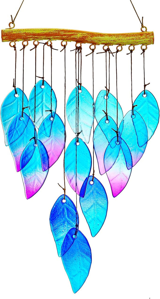 Wind Chimes for Outside,Stained Glass Leaves Wind Chimes Indoor Outdoor Hanging Decor Handmade 12.5" Garden Chimes for Windows, Patio,Backyard Decor Ornament for Christmas Tree