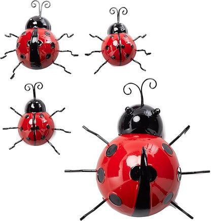 The Lakeside Collection Metal Ladybug Garden Decorations with Red and Black Spots - Set of 4