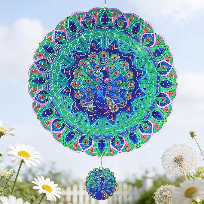 Wind Spinners Outdoor, IDEA SHOW 12In Stainless Steel Wind Spinners Outside, 3D Kinetic Hanging Sculpture, Rustproof Metal Garden Decor Ornaments for Yard Art, Women, Men, Holidays