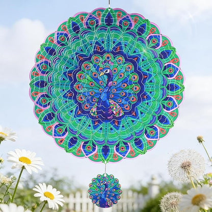 Wind Spinners Outdoor, IDEA SHOW 12In Stainless Steel Wind Spinners Outside, 3D Kinetic Hanging Sculpture, Rustproof Metal Garden Decor Ornaments for Yard Art, Women, Men, Holidays