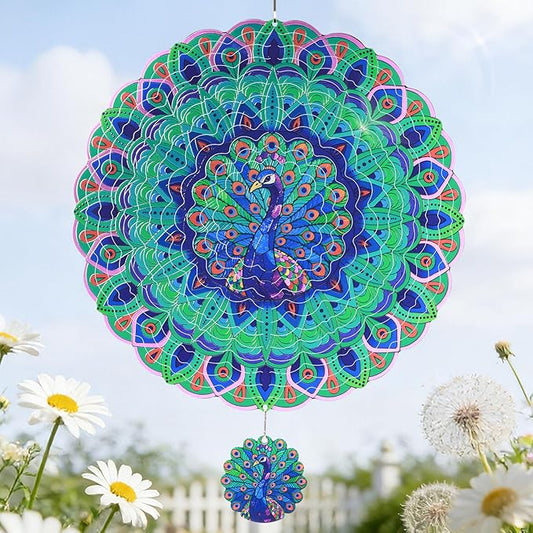 Wind Spinners Outdoor, IDEA SHOW 12In Stainless Steel Wind Spinners Outside, 3D Kinetic Hanging Sculpture, Rustproof Metal Garden Decor Ornaments for Yard Art, Women, Men, Holidays